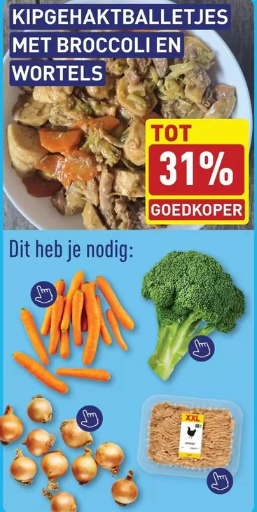 Kipgehaktballetjes met broccoli en wortels