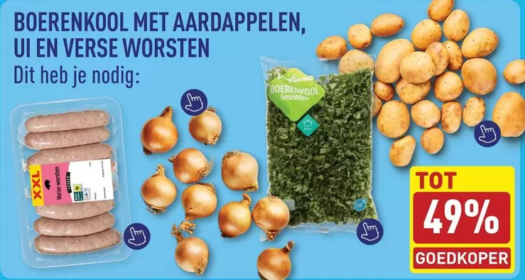 BOERENKOOL MET AARDAPPELEN, UI EN VERSE WORSTEN