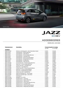 Honda Jazz e:HEV — Prijslijst Accessoires